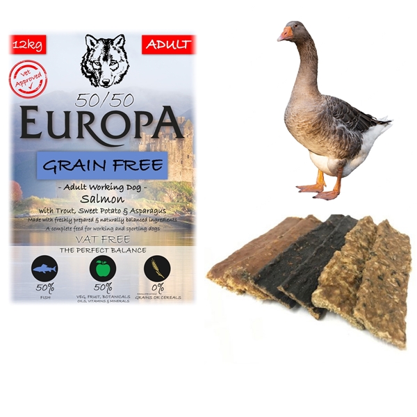 Picture of DEAL OF THE MONTH - 100% Goose Meaty Strips & 50/50 Europa Grain Free Salmon, Trout & Sweet Potato 12kg